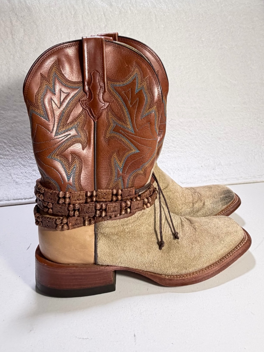 Stetson Womens 8.5 B Suede Leather Western Cowboy Boots Tan Embroidered